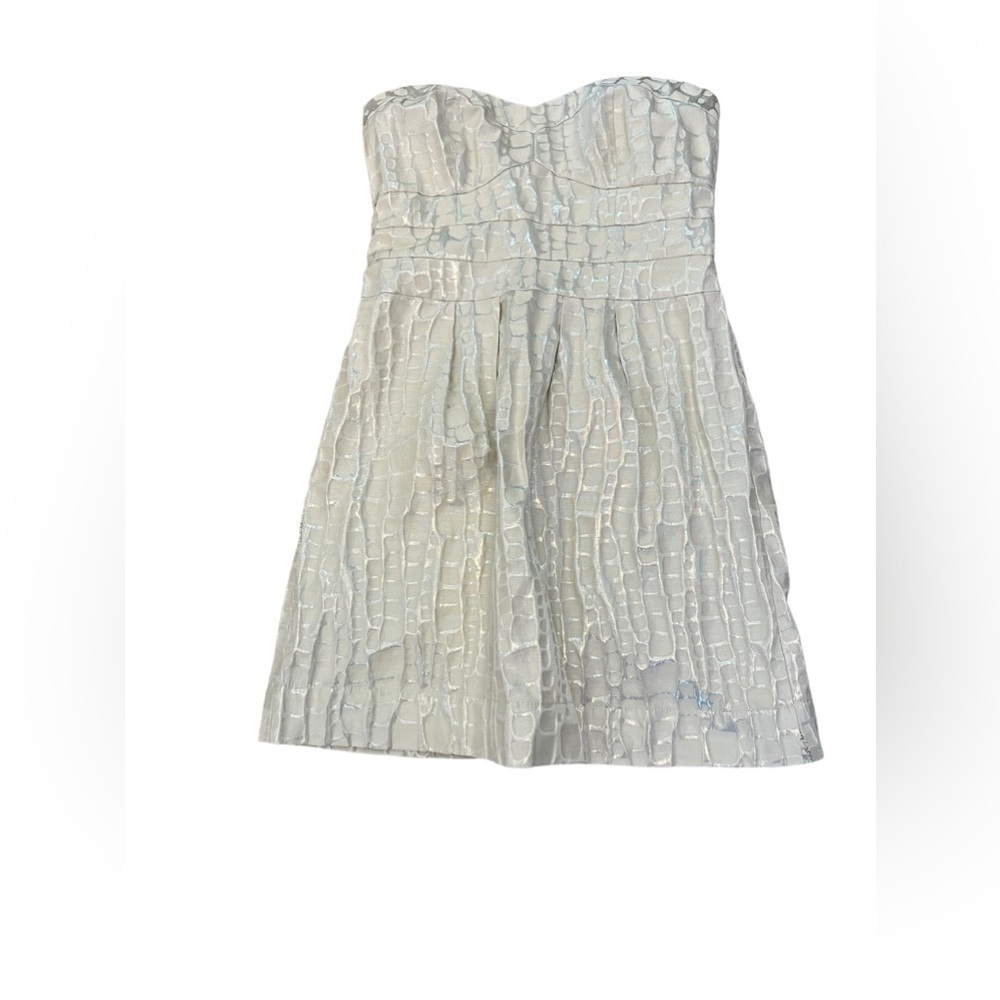 AMERICAN EAGLE Cream & Silver Print Strapless Fitted Top Short Mini Dress 10